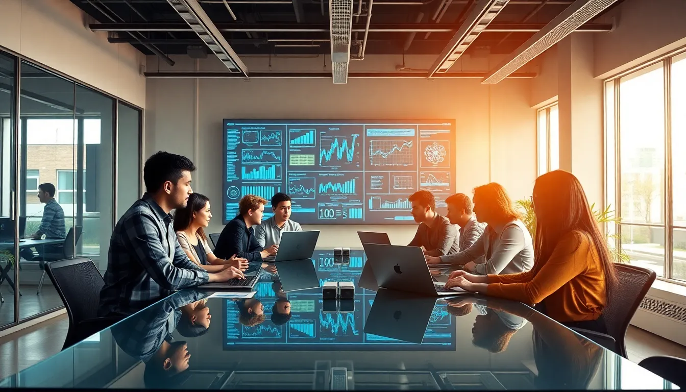 diverse team of AI developers collaborating in a modern office.